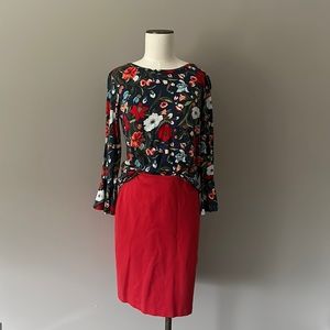 LOFT Floral Top Size Medium Petite, red skirt is listed separately